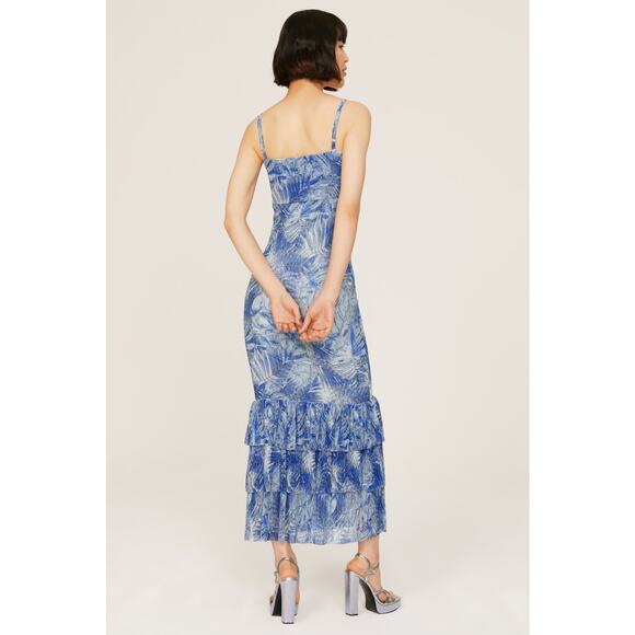 Mia Vesper Frond Mermaid Blue Printed Sleeveless Chiffon Maxi Dress Size Small - Picture 3 of 15